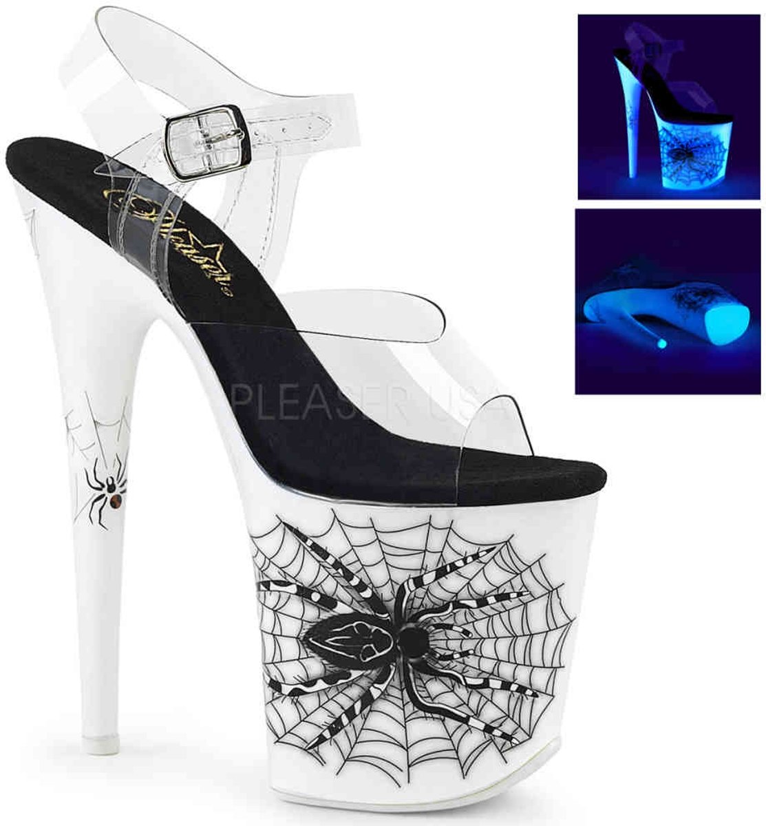 EU 37 = US 7 | FLAMINGO-808SW | 8 Heel, 4 PF Ankle Strap Sandal w/ Spider Design